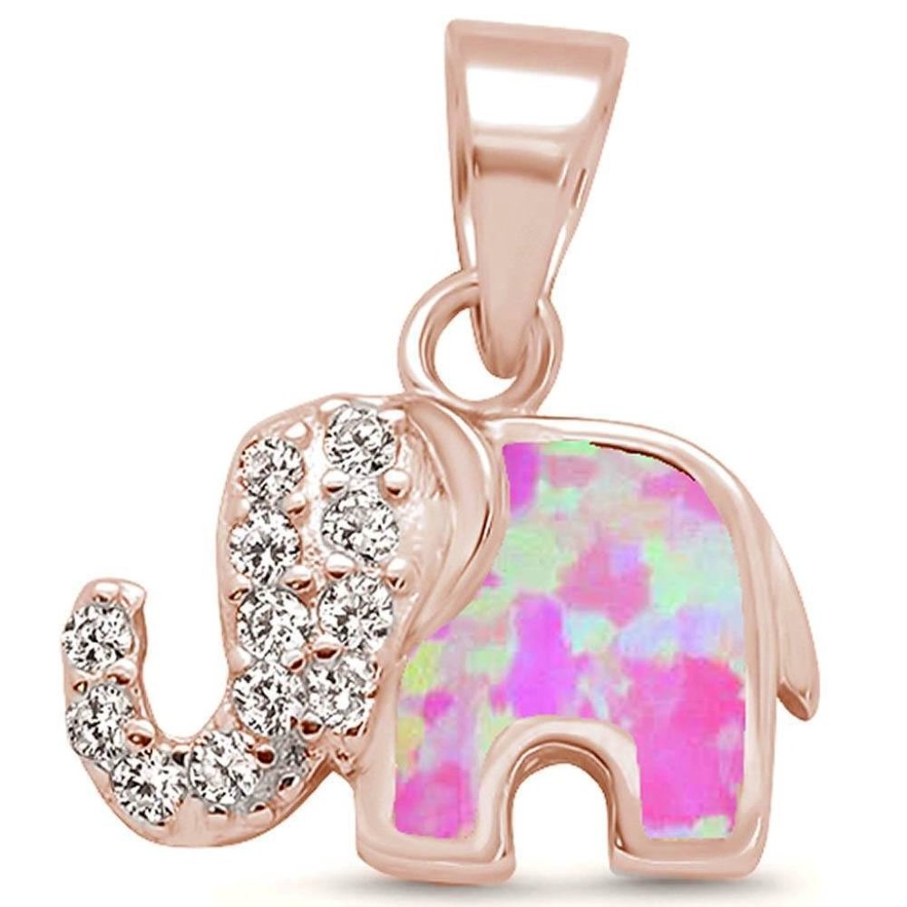 Rose Gold Plated Pink Opal & Cubic Zirconia Elephant